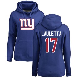 Women's Kyle Lauletta Royal Blue Name & Number Logo - #17 Football New York Giants Pullover Hoodie