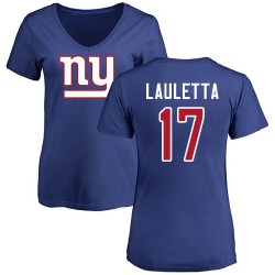Women's Kyle Lauletta Royal Blue Name & Number Logo - #17 Football New York Giants T-Shirt