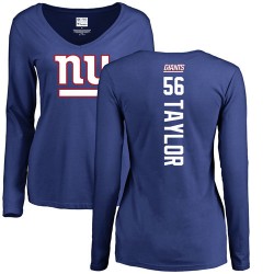 Women's Lawrence Taylor Royal Blue Backer - #56 Football New York Giants Long Sleeve T-Shirt