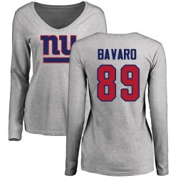 Women's Mark Bavaro Ash Name & Number Logo - #89 Football New York Giants Long Sleeve T-Shirt