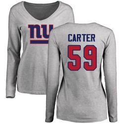 Women's Lorenzo Carter Ash Name & Number Logo - #59 Football New York Giants Long Sleeve T-Shirt