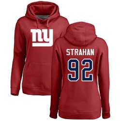 Women's Michael Strahan Red Name & Number Logo - #92 Football New York Giants Pullover Hoodie