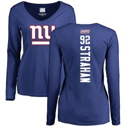 Women's Michael Strahan Royal Blue Backer - #92 Football New York Giants Long Sleeve T-Shirt