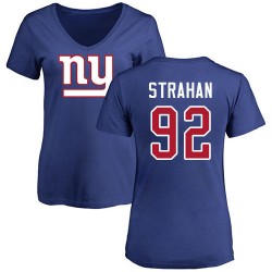 Women's Michael Strahan Royal Blue Name & Number Logo - #92 Football New York Giants T-Shirt