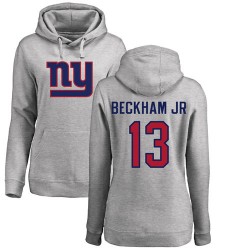 Women's Odell Beckham Jr Ash Name & Number Logo - #13 Football New York Giants Pullover Hoodie