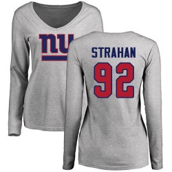 Women's Michael Strahan Ash Name & Number Logo - #92 Football New York Giants Long Sleeve T-Shirt