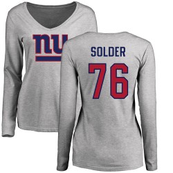 Women's Nate Solder Ash Name & Number Logo - #76 Football New York Giants Long Sleeve T-Shirt