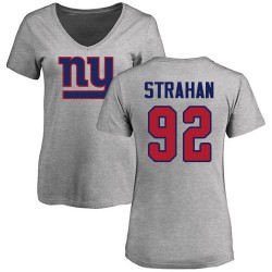 Women's Michael Strahan Ash Name & Number Logo - #92 Football New York Giants T-Shirt