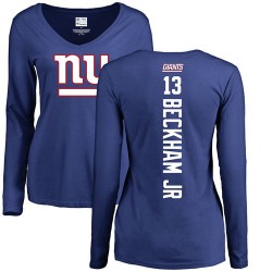 Women's Odell Beckham Jr Royal Blue Backer - #13 Football New York Giants Long Sleeve T-Shirt