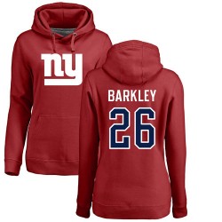 Women's Saquon Barkley Red Name & Number Logo - #26 Football New York Giants Pullover Hoodie