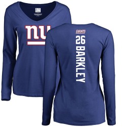 Women's Saquon Barkley Royal Blue Backer - #26 Football New York Giants Long Sleeve T-Shirt