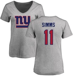 Women's Phil Simms Ash Name & Number Logo - #11 Football New York Giants T-Shirt