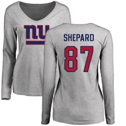 Women's Sterling Shepard Ash Name & Number Logo - #87 Football New York Giants Long Sleeve T-Shirt