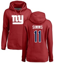 Women's Phil Simms Red Name & Number Logo - #11 Football New York Giants Pullover Hoodie
