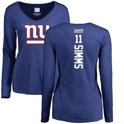 Women's Phil Simms Royal Blue Backer - #11 Football New York Giants Long Sleeve T-Shirt