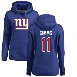 Women's Phil Simms Royal Blue Name & Number Logo - #11 Football New York Giants Pullover Hoodie