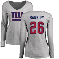 Women's Saquon Barkley Ash Name & Number Logo - #26 Football New York Giants Long Sleeve T-Shirt