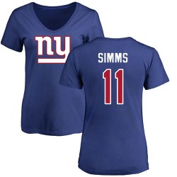 Women's Phil Simms Royal Blue Name & Number Logo - #11 Football New York Giants T-Shirt