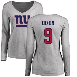Women's Riley Dixon Ash Name & Number Logo - #9 Football New York Giants Long Sleeve T-Shirt