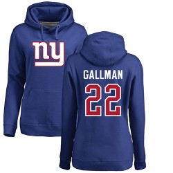 Women's Wayne Gallman Royal Blue Name & Number Logo - #22 Football New York Giants Pullover Hoodie