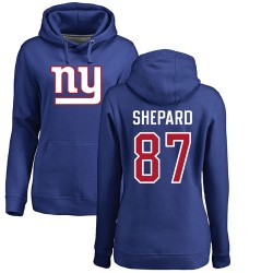 Women's Sterling Shepard Royal Blue Name & Number Logo - #87 Football New York Giants Pullover Hoodie