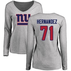 Women's Will Hernandez Ash Name & Number Logo - #71 Football New York Giants Long Sleeve T-Shirt