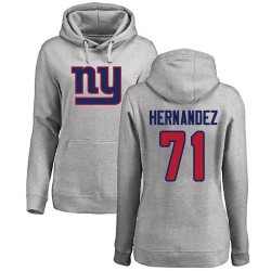 Women's Will Hernandez Ash Name & Number Logo - #71 Football New York Giants Pullover Hoodie