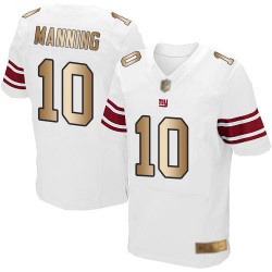 Elite Men's Eli Manning White/Gold Road Jersey - #10 Football New York Giants
