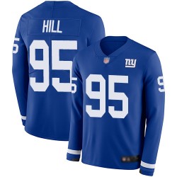 Limited Men's B.J. Hill Royal Blue Jersey - #95 Football New York Giants Therma Long Sleeve