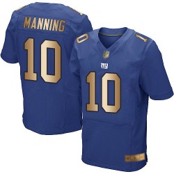Elite Men's Eli Manning Royal/Gold Home Jersey - #10 Football New York Giants