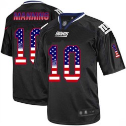 Elite Men's Eli Manning Black Jersey - #10 Football New York Giants USA Flag Fashion