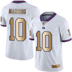 Limited Men's Eli Manning White/Gold Jersey - #10 Football New York Giants Rush Vapor Untouchable