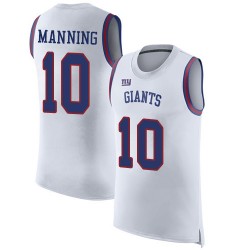 Limited Men's Eli Manning White Jersey - #10 Football New York Giants Rush Player Name & Number Tank Top